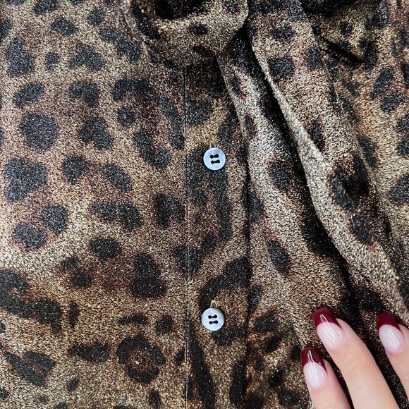 $1295 NWT Dolce&Gabbana Brown Leopard Pussy Bow Metallic Blouse Top IT 42/6 - Picture 3 of 8
